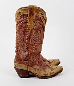 Corral Womens Western Boots Brown Beige Snip Toe Mid Calf Cuban Heel Pull On 6 M